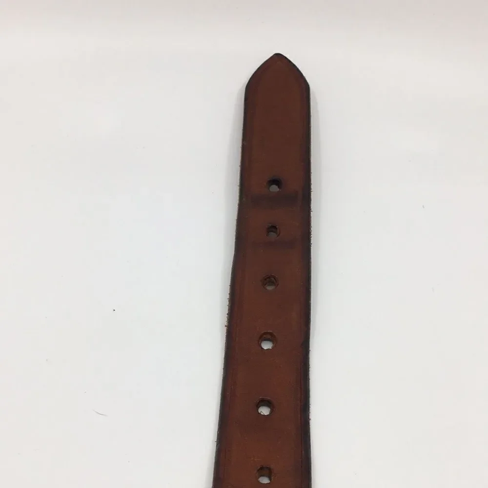 Vintage Cabelas cowhide leather belt brass grommets silver tone buckle Sz 32